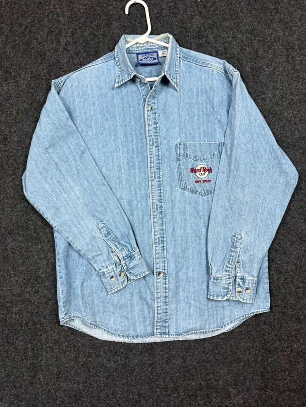 Hard Rock Cafe Key West Denim Chambray Shirt Men's M Embroidered
